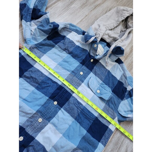 American Eagle Super Soft Flannel Removable Hood Blue Plaid Drawstring Warm Sz L - Picture 5 of 8